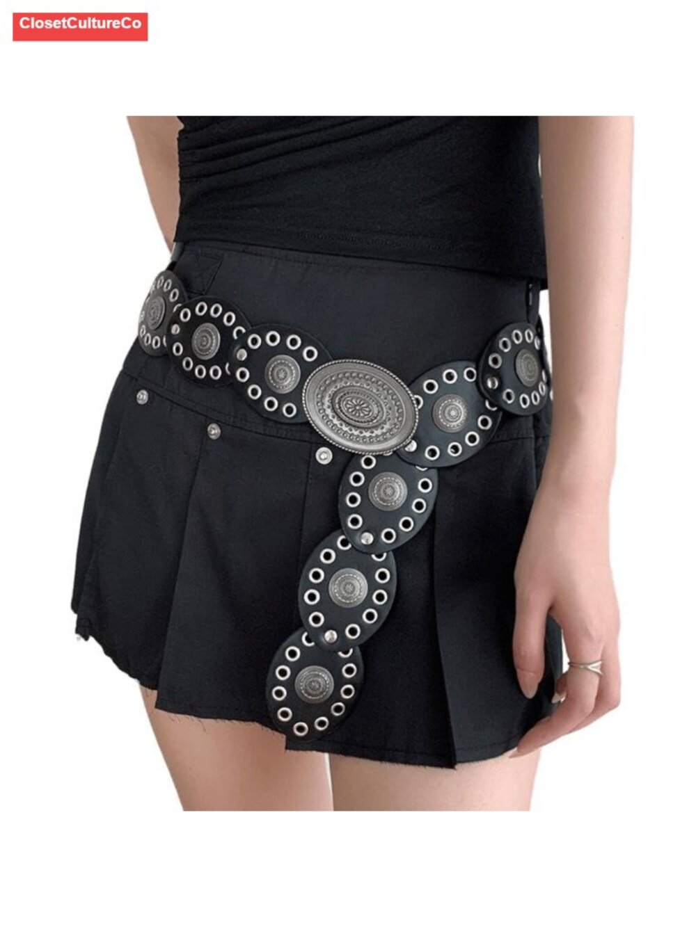 Western Wide PU Leather Belt Concho Buckle Cowgirl
